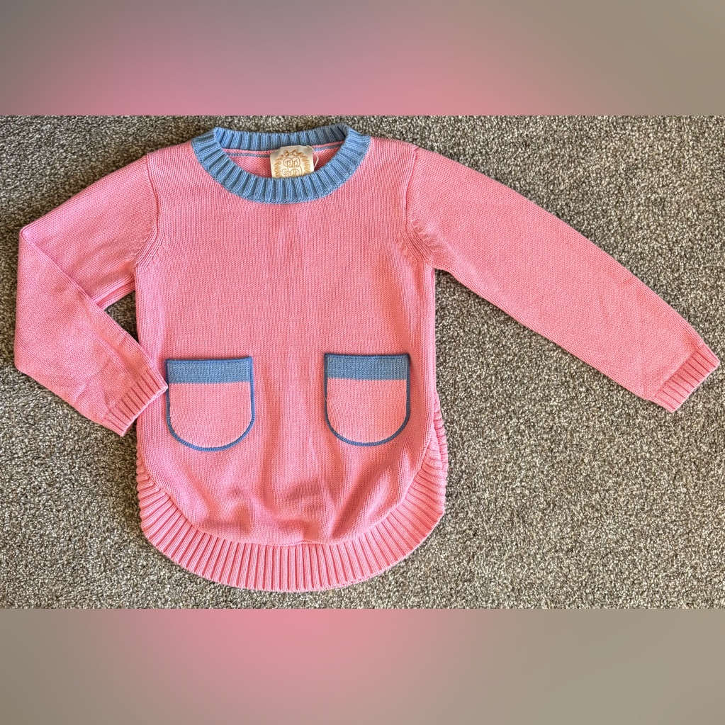 The Beaufort Bonnet Company Pink Sweater With Blue Trim